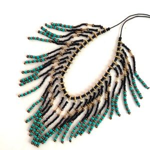 Beaded tribal fringed necklace